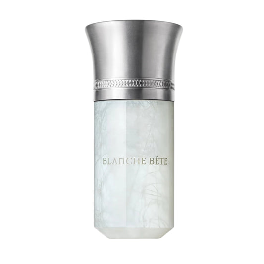 White glass bottle of perfume with a silver metal cap