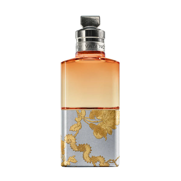 Bottle of Camomile Satin with floral design on a white background